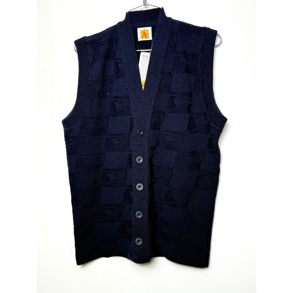 A+ by SAI Mens Navy Blue V-Neck Knit‎ Vest Cardigan Sweater Size Small